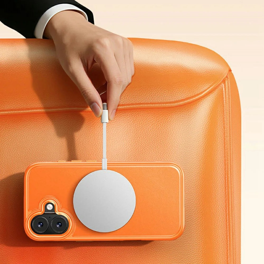 For iPhone 17 Case Compatible with MagSafe Rotating Kickstand Litchi Texture PC TPU Phone Cover - Orange - 7