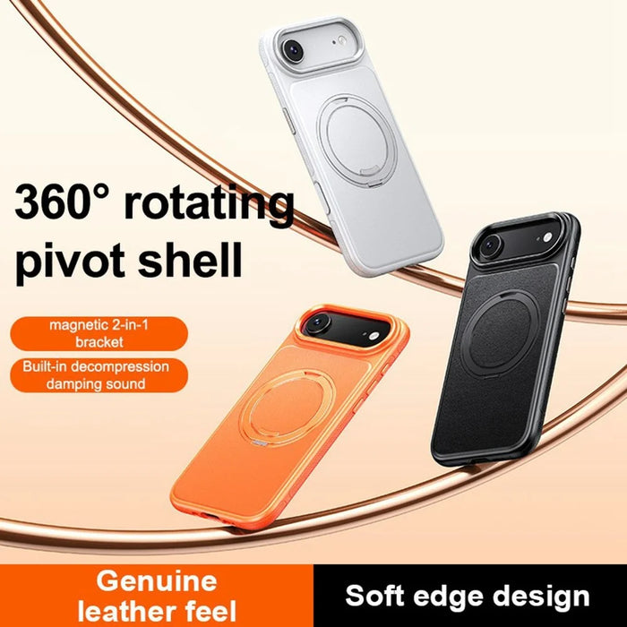 For iPhone Air Case Compatible with MagSafe Rotating Kickstand Litchi Texture PC TPU Phone Cover - Orange - 2