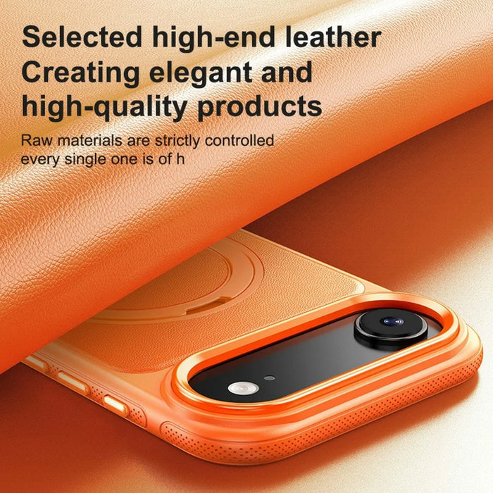 For iPhone Air Case Compatible with MagSafe Rotating Kickstand Litchi Texture PC TPU Phone Cover - Orange - 3