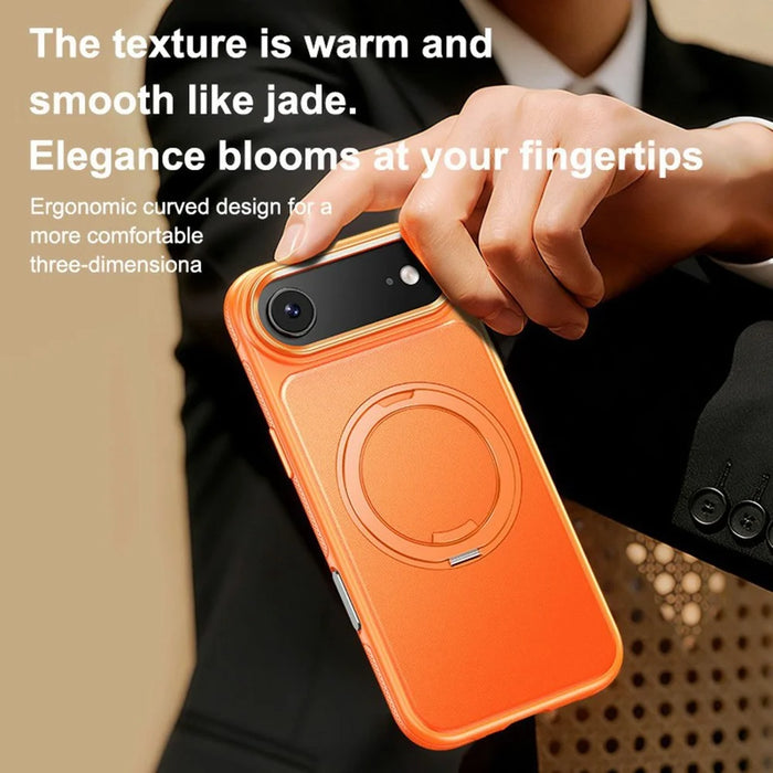 For iPhone Air Case Compatible with MagSafe Rotating Kickstand Litchi Texture PC TPU Phone Cover - Orange - 4