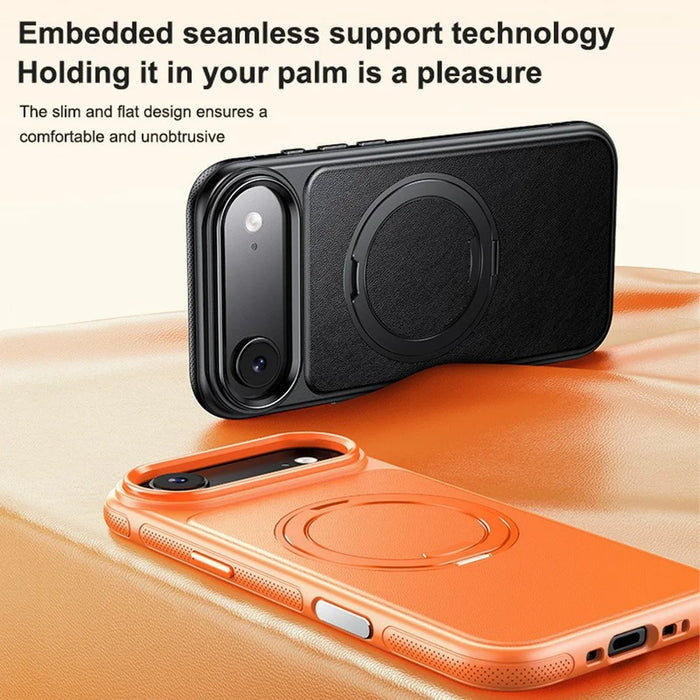 For iPhone Air Case Compatible with MagSafe Rotating Kickstand Litchi Texture PC TPU Phone Cover - Orange - 5
