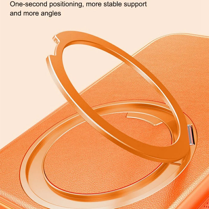 For iPhone Air Case Compatible with MagSafe Rotating Kickstand Litchi Texture PC TPU Phone Cover - Orange - 6