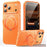 For iPhone 17 Pro Max Case Compatible with MagSafe Rotating Kickstand Litchi Texture PC TPU Phone Cover - Orange - 1