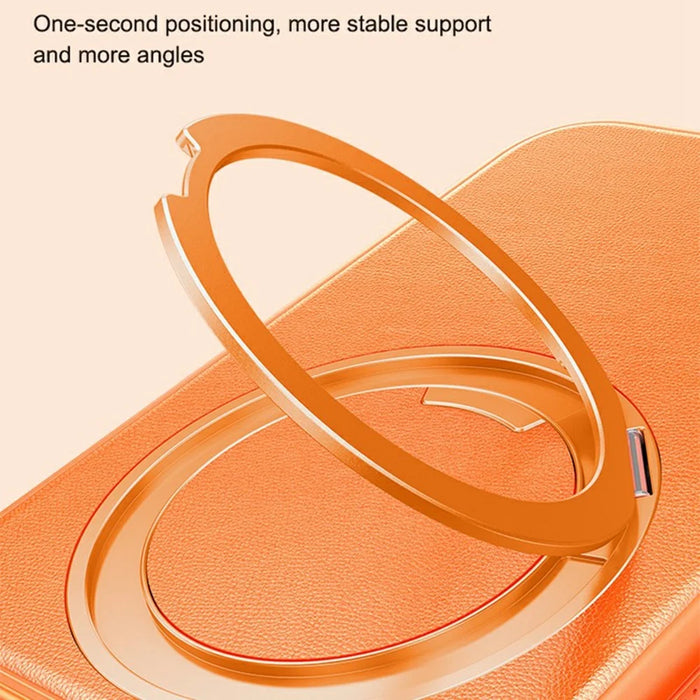 For iPhone 17 Pro Max Case Compatible with MagSafe Rotating Kickstand Litchi Texture PC TPU Phone Cover - Orange - 6