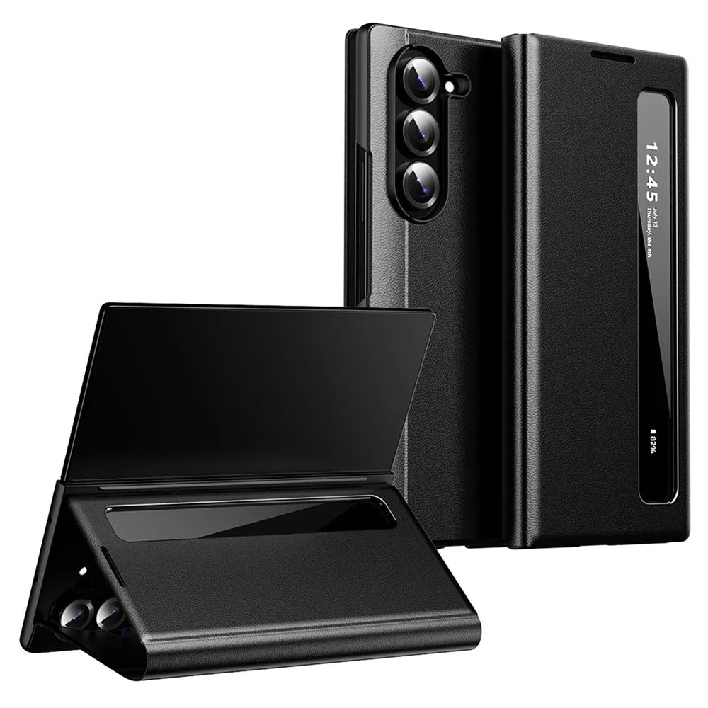 For Samsung Galaxy Z Fold5 5G Case Smart View Window Leather Phone Cover - Black - 1