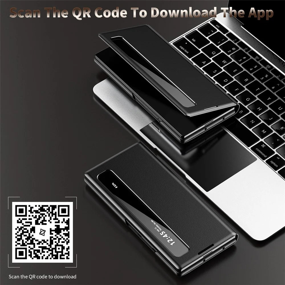 For Samsung Galaxy Z Fold4 5G Case Smart View Window Leather Phone Cover - Black - 6
