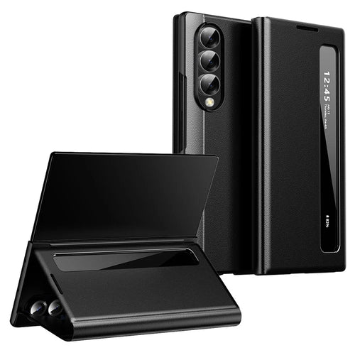 For Samsung Galaxy Z Fold3 5G Case Smart View Window Leather Phone Cover - Black - 1