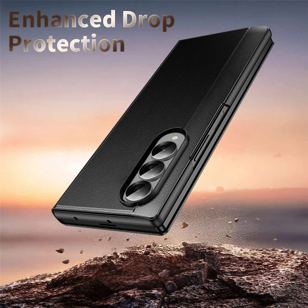 For Samsung Galaxy Z Fold3 5G Case Smart View Window Leather Phone Cover - Black - 7