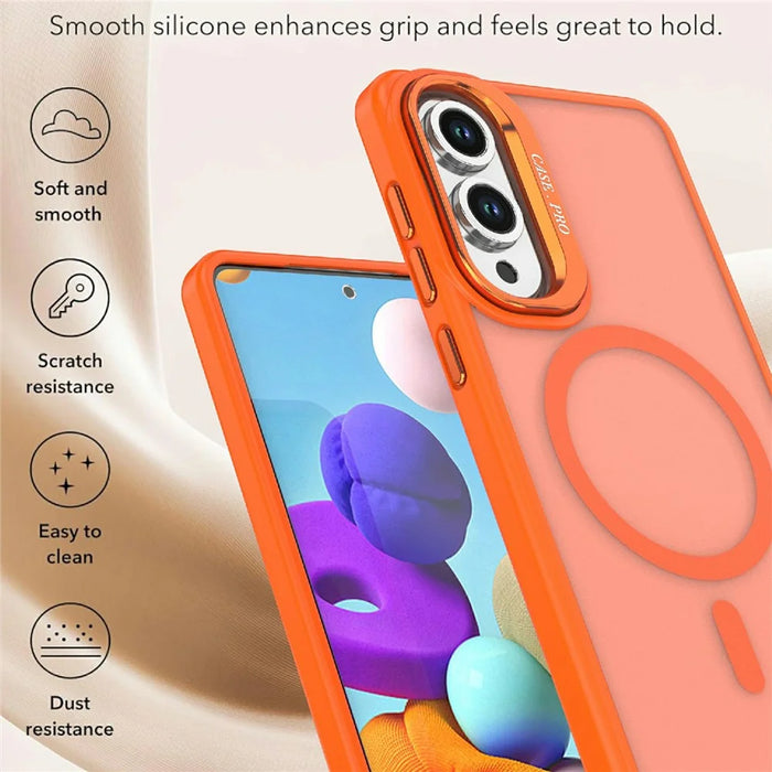 For Samsung Galaxy S25 Edge Magnetic Case Foldable Kickstand Matte PC + TPU Phone Cover - Orange - 2