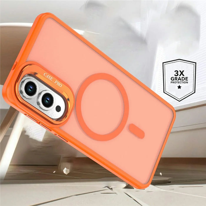 For Samsung Galaxy S25 Edge Magnetic Case Foldable Kickstand Matte PC + TPU Phone Cover - Orange - 4