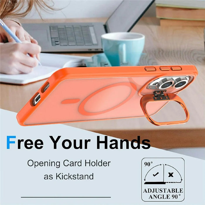 For Samsung Galaxy S25 Edge Magnetic Case Foldable Kickstand Matte PC + TPU Phone Cover - Orange - 6