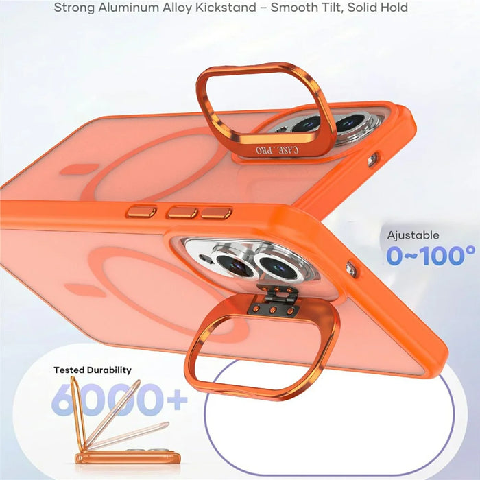 For Samsung Galaxy S25 Edge Magnetic Case Foldable Kickstand Matte PC + TPU Phone Cover - Orange - 7