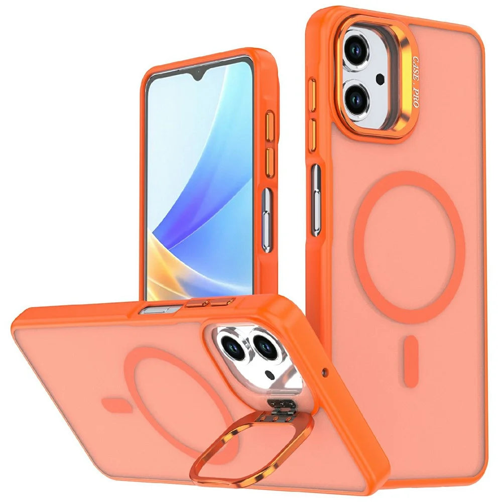 Magnetic Case For Samsung Galaxy A08 4G / A07 5G / A07 4G / A06 5G / A06 4G Foldable Kickstand Matte PC + TPU Phone Cover - Orange - 1