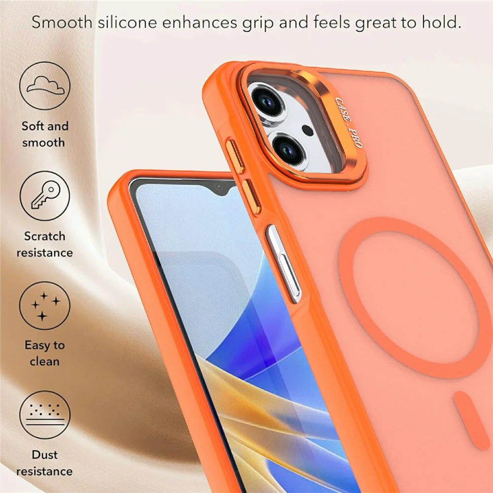 Magnetic Case For Samsung Galaxy A08 4G / A07 5G / A07 4G / A06 5G / A06 4G Foldable Kickstand Matte PC + TPU Phone Cover - Orange - 2