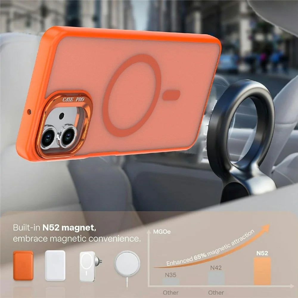 Magnetic Case For Samsung Galaxy A08 4G / A07 5G / A07 4G / A06 5G / A06 4G Foldable Kickstand Matte PC + TPU Phone Cover - Orange - 3