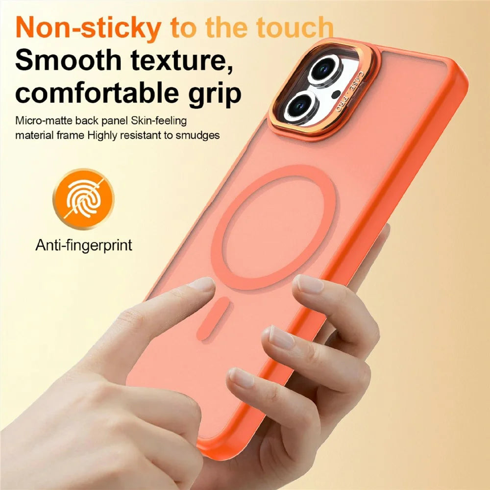 Magnetic Case For Samsung Galaxy A08 4G / A07 5G / A07 4G / A06 5G / A06 4G Foldable Kickstand Matte PC + TPU Phone Cover - Orange - 4