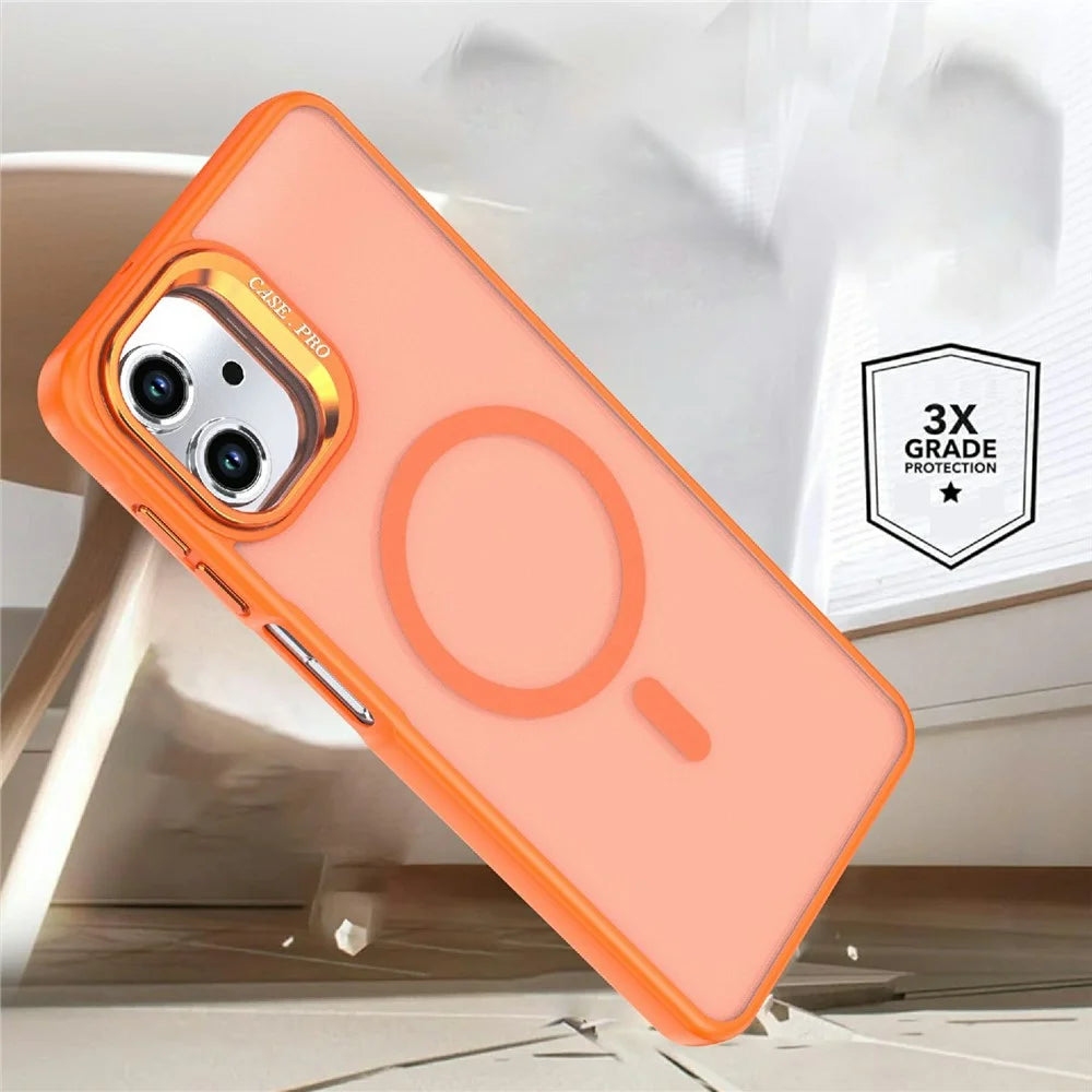 Magnetic Case For Samsung Galaxy A08 4G / A07 5G / A07 4G / A06 5G / A06 4G Foldable Kickstand Matte PC + TPU Phone Cover - Orange - 5