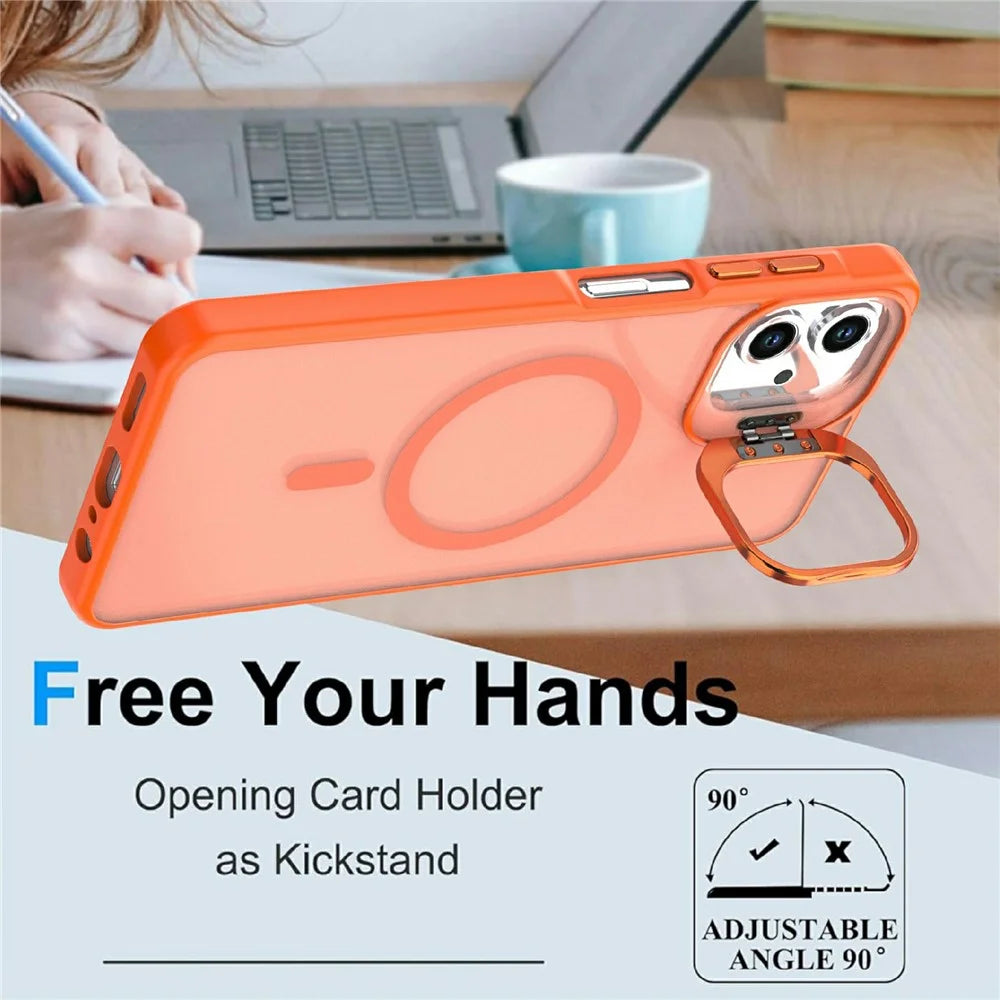Magnetic Case For Samsung Galaxy A08 4G / A07 5G / A07 4G / A06 5G / A06 4G Foldable Kickstand Matte PC + TPU Phone Cover - Orange - 6