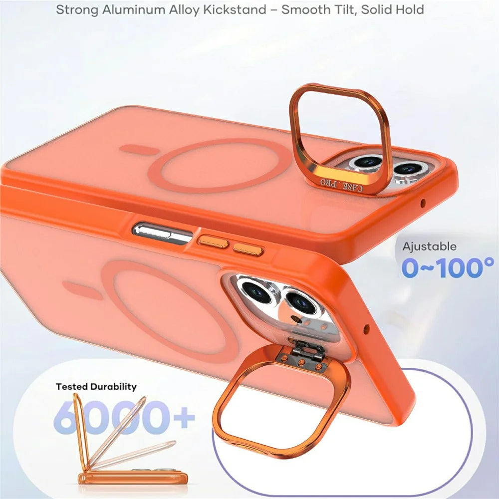 Magnetic Case For Samsung Galaxy A08 4G / A07 5G / A07 4G / A06 5G / A06 4G Foldable Kickstand Matte PC + TPU Phone Cover - Orange - 7
