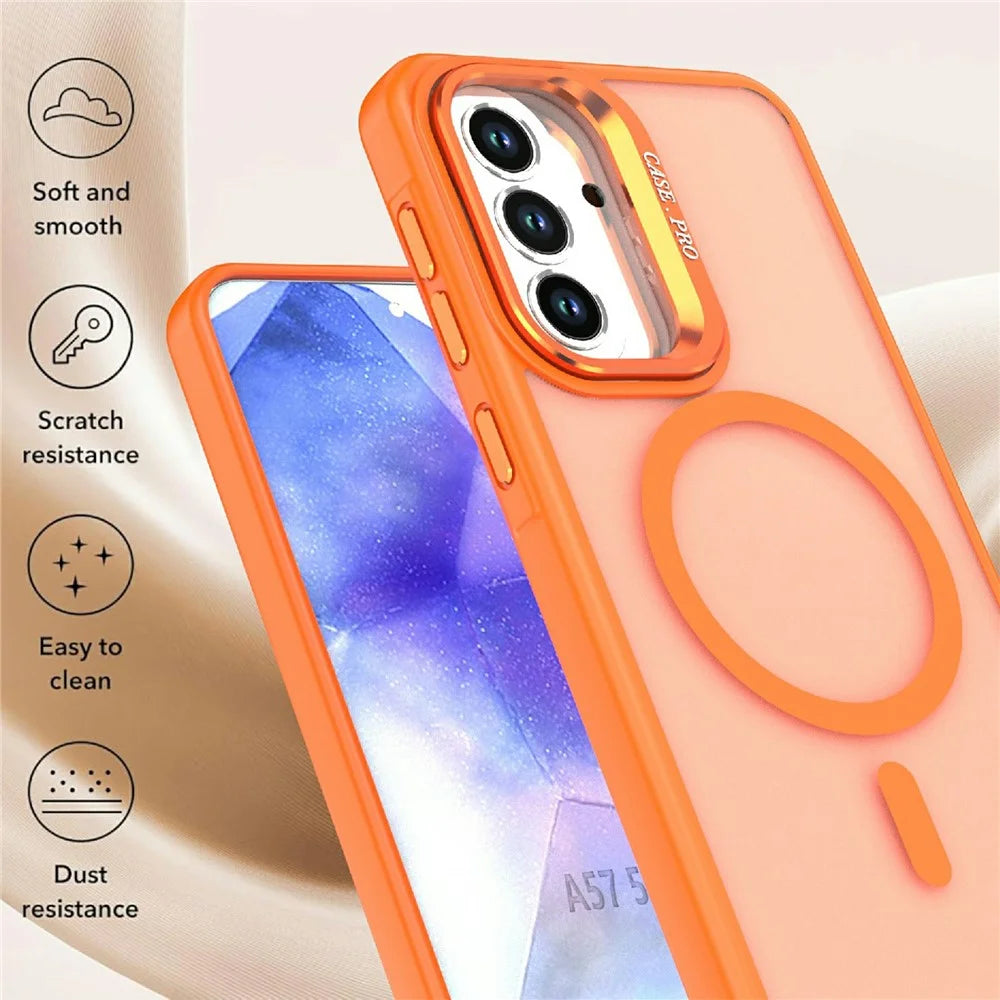 For Samsung Galaxy A54 5G Magnetic Case Foldable Kickstand Matte PC + TPU Phone Cover - Orange - 2