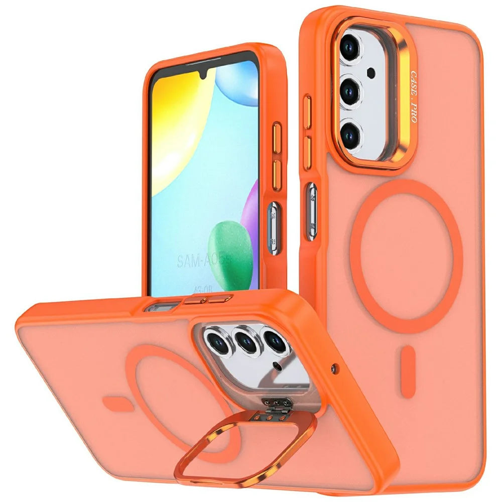 For Samsung Galaxy A05s 4G Magnetic Case Foldable Kickstand Matte PC + TPU Phone Cover - Orange - 1