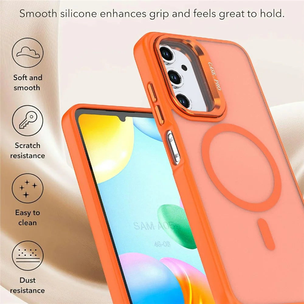 For Samsung Galaxy A05s 4G Magnetic Case Foldable Kickstand Matte PC + TPU Phone Cover - Orange - 2