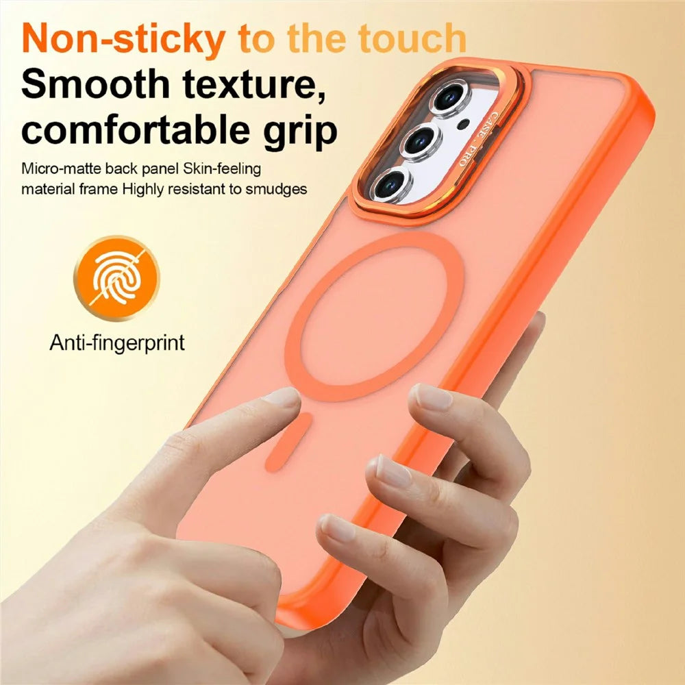 For Samsung Galaxy A05s 4G Magnetic Case Foldable Kickstand Matte PC + TPU Phone Cover - Orange - 4