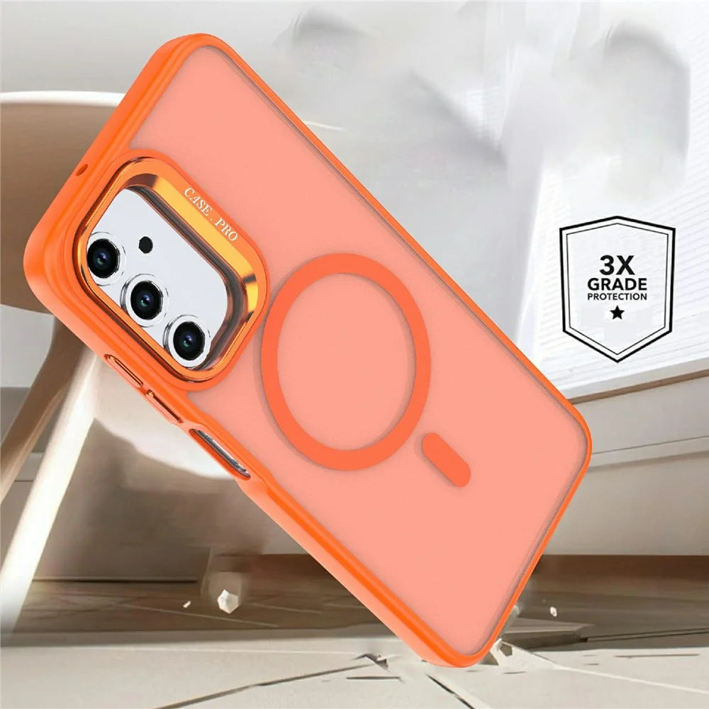 For Samsung Galaxy A05s 4G Magnetic Case Foldable Kickstand Matte PC + TPU Phone Cover - Orange - 5