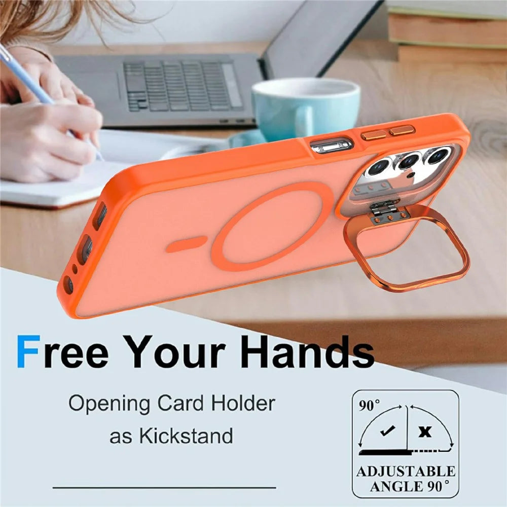 For Samsung Galaxy A05s 4G Magnetic Case Foldable Kickstand Matte PC + TPU Phone Cover - Orange - 6