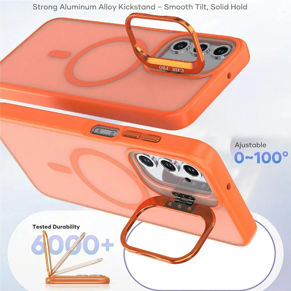 For Samsung Galaxy A05s 4G Magnetic Case Foldable Kickstand Matte PC + TPU Phone Cover - Orange - 7