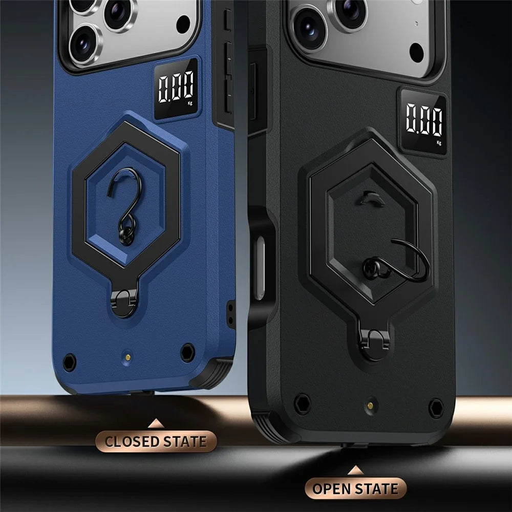 For iPhone 17 Pro Max Case Hexagonal Kickstand Shockproof TPU PC Matte Phone Cover with Integrated Scale Hook - Black - 6
