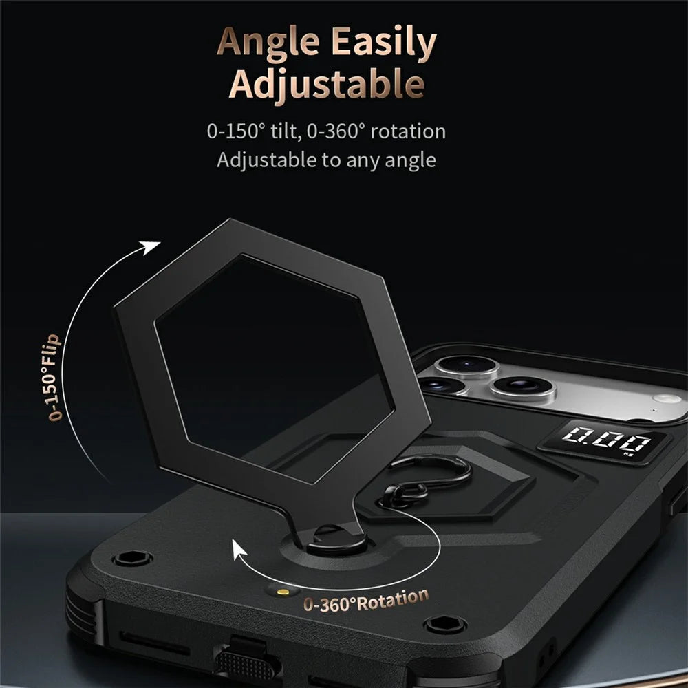 For iPhone 17 Pro Case Hexagonal Kickstand Shockproof TPU PC Matte Phone Cover with Integrated Scale Hook - Black - 2