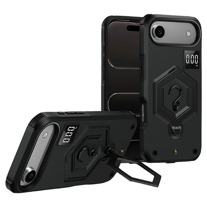 For iPhone Air Case Hexagonal Kickstand Shockproof TPU PC Matte Phone Cover with Integrated Scale Hook - Black - 1