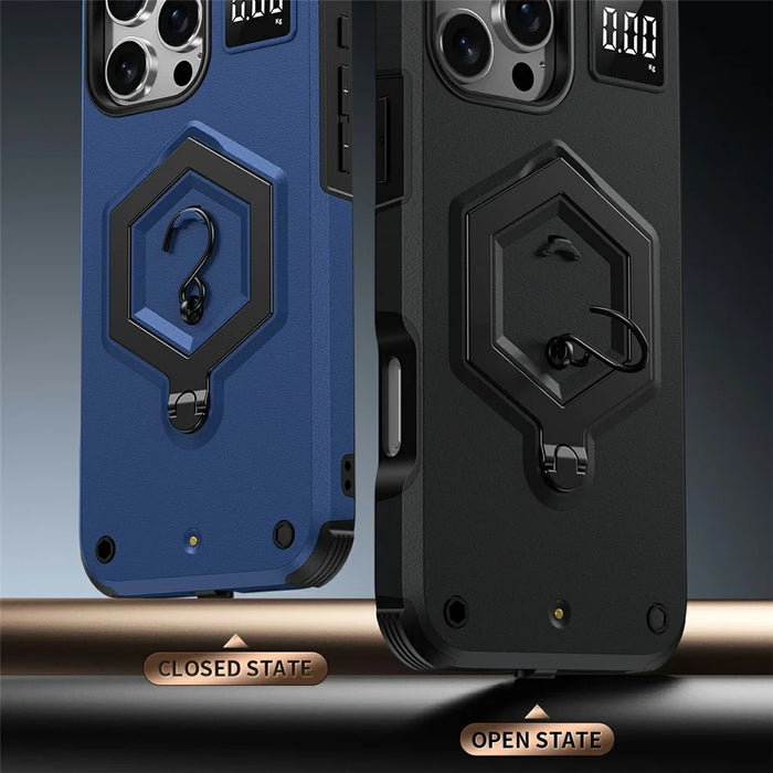 For iPhone 16 Pro Case Hexagonal Kickstand Shockproof TPU PC Matte Phone Cover with Integrated Scale Hook - Black - 5