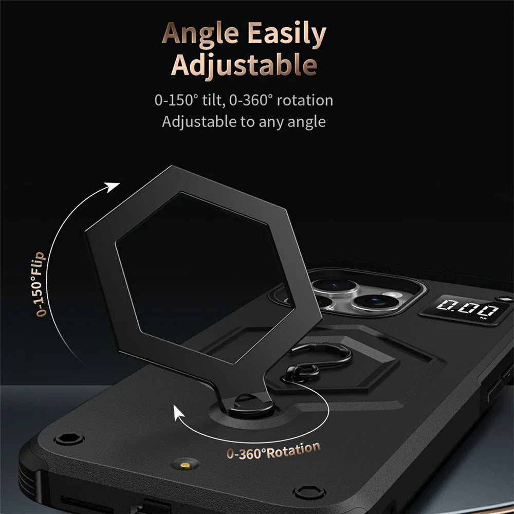 For iPhone 16 Pro Max Case Hexagonal Kickstand Shockproof TPU PC Matte Phone Cover with Integrated Scale Hook - Black - 2