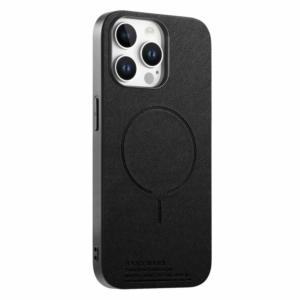 For iPhone 12 Pro Max Magnetic Case Cloth Texture PC + TPU + PU Leather Anti-Scratch Phone Cover Compatible with MagSafe - Black - 1
