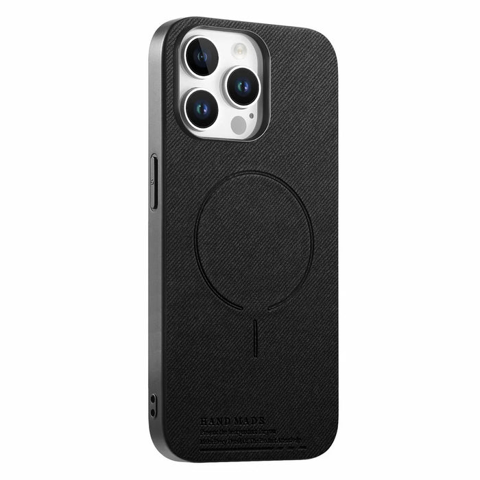 For iPhone 12 Pro Max Magnetic Case Cloth Texture PC + TPU + PU Leather Anti-Scratch Phone Cover Compatible with MagSafe - Black - 1