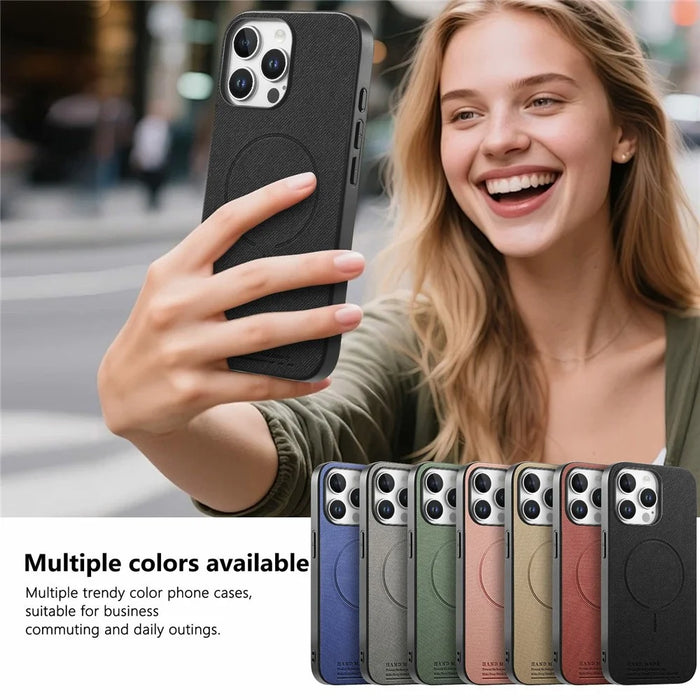 For iPhone 12 Pro Max Magnetic Case Cloth Texture PC + TPU + PU Leather Anti-Scratch Phone Cover Compatible with MagSafe - Black - 5