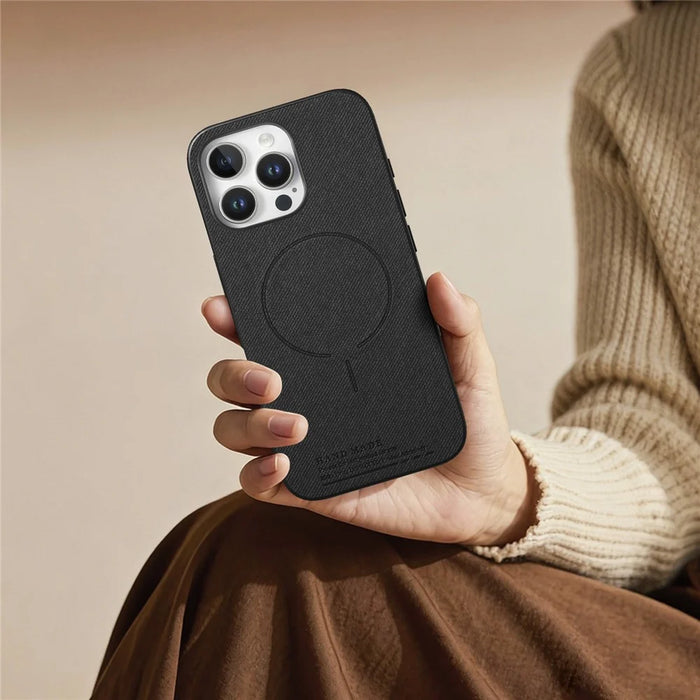 For iPhone 12 Pro Max Magnetic Case Cloth Texture PC + TPU + PU Leather Anti-Scratch Phone Cover Compatible with MagSafe - Black - 7