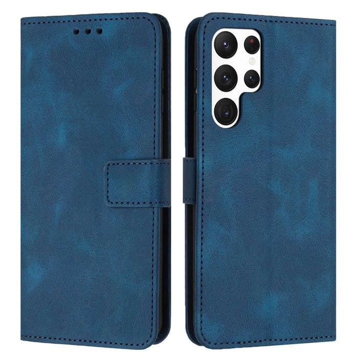 For Samsung Galaxy S26 Ultra Case Solid Color Leather Wallet Protective Phone Cover - Blue - 1