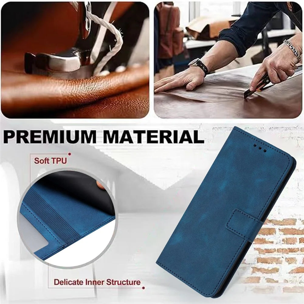 For Samsung Galaxy A37 5G Case Solid Color Leather Wallet Protective Phone Cover - Blue - 6
