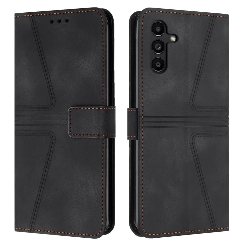 Phone Case For Samsung Galaxy S26 Triangle Imprinted Anti-Scratch PU Leather Phone Wallet Cover - Black - 1
