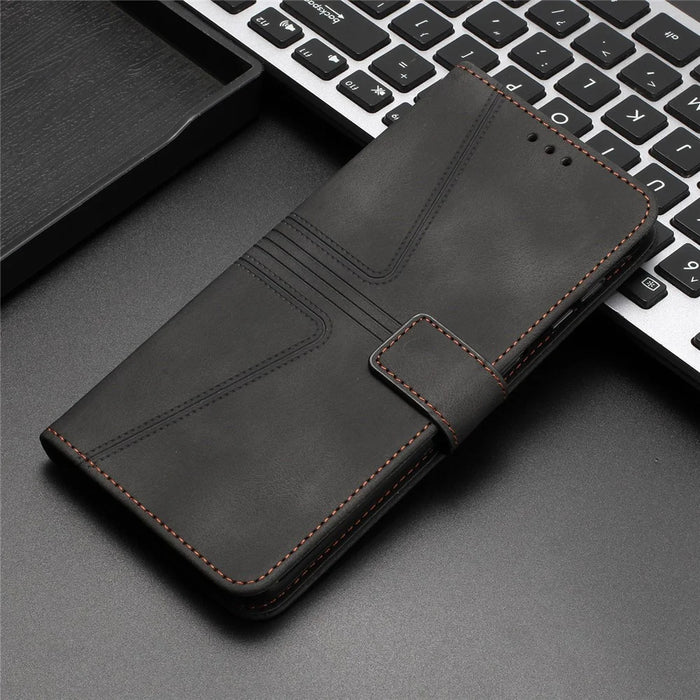 For Samsung Galaxy S26+ Case Triangle Imprinted Anti-Scratch PU Leather Phone Wallet Cover - Black - 7