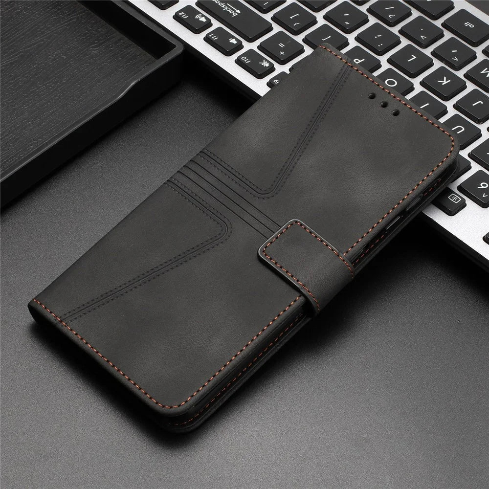 For Samsung Galaxy A37 5G Case Triangle Imprinted Anti-Scratch PU Leather Phone Wallet Cover - Black - 7