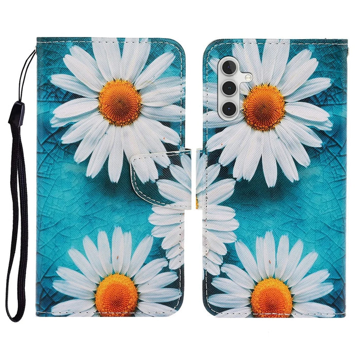 Phone Case For Samsung Galaxy S26 Pattern Printing Protective Leather Folio Phone Cover with Wrist Strap - Chrysanthemum - 1