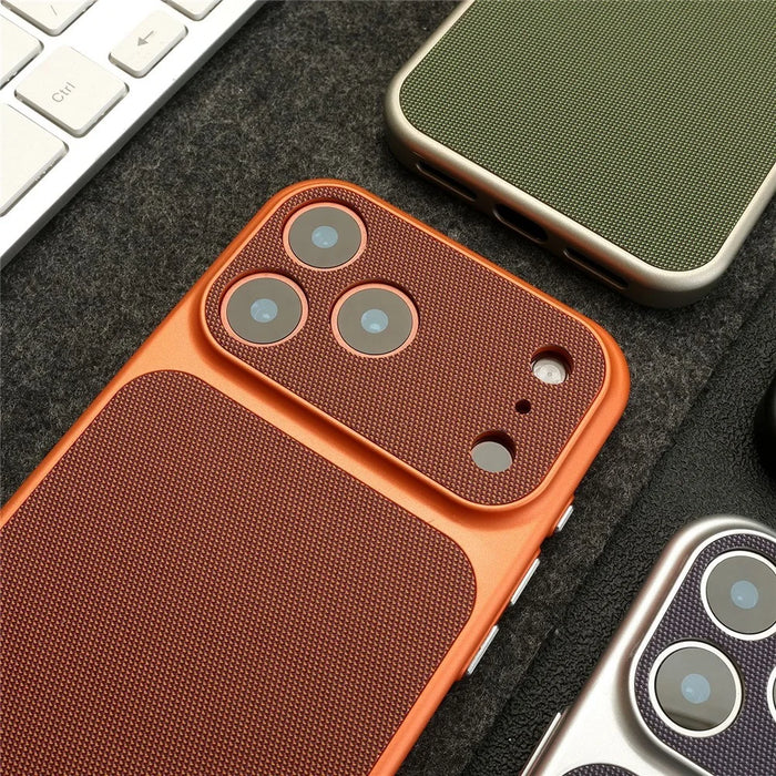 For iPhone 17 Pro Magnetic Case Fabric Texture PC Anti-Scratch Phone Cover Compatible with MagSafe - Ochre Brown - 4