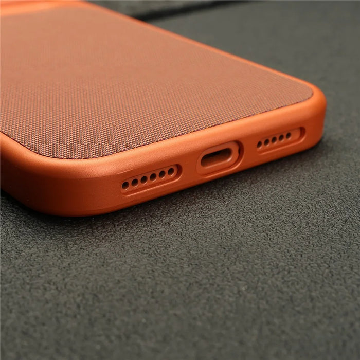For iPhone 17 Pro Magnetic Case Fabric Texture PC Anti-Scratch Phone Cover Compatible with MagSafe - Ochre Brown - 7