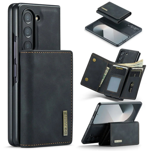 DG.MING M1 Series for Samsung Galaxy Z Fold6 5G Phone Case PU + TPU + PC Back Cover with Magnetic Tri-Fold Wallet Kickstand - Black - 1