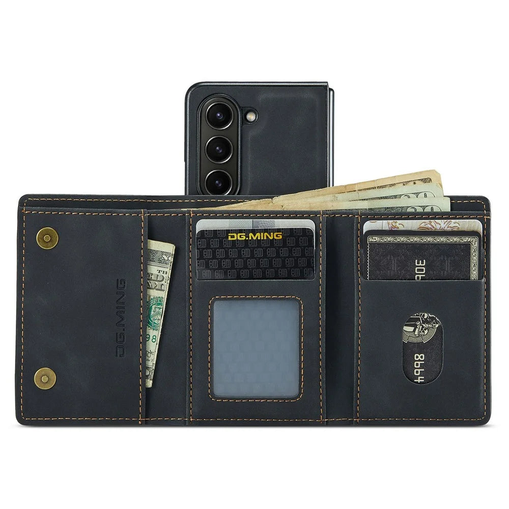 DG.MING M1 Series for Samsung Galaxy Z Fold6 5G Phone Case PU + TPU + PC Back Cover with Magnetic Tri-Fold Wallet Kickstand - Black - 2