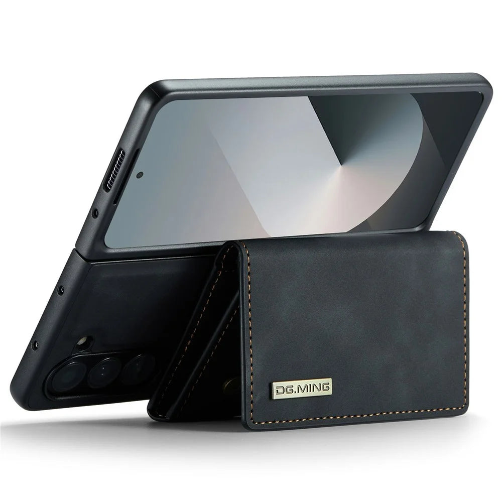 DG.MING M1 Series for Samsung Galaxy Z Fold6 5G Phone Case PU + TPU + PC Back Cover with Magnetic Tri-Fold Wallet Kickstand - Black - 3